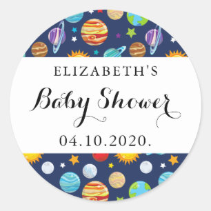 Space Pattern, Planets, Stars, Cosmos, Baby Shower Classic Round Sticker