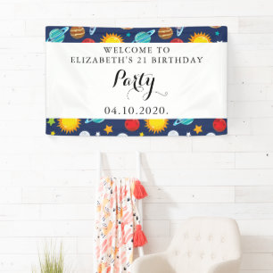 Space Pattern, Planets, Stars, Cosmos, Birthday Banner