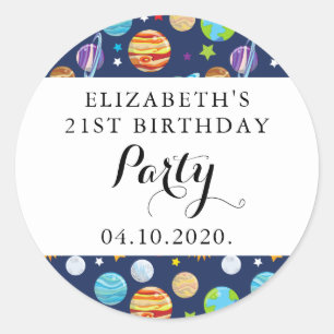 Space Pattern, Planets, Stars, Cosmos, Birthday Classic Round Sticker