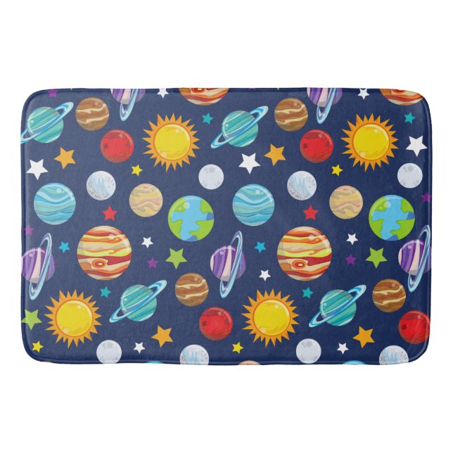 Space Pattern, Planets, Stars, Cosmos, Galaxy Bath Mat (Front)