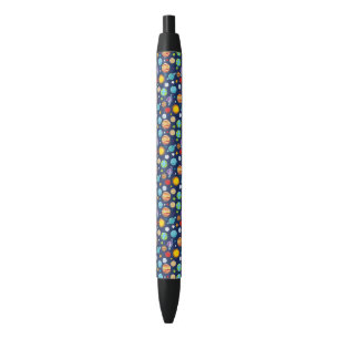 Space Pattern, Planets, Stars, Cosmos, Galaxy Black Ink Pen