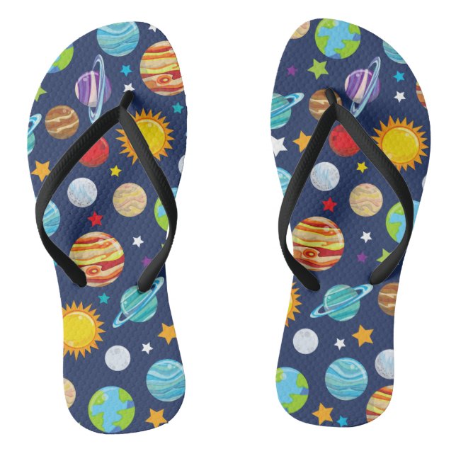 Space Pattern, Planets, Stars, Cosmos, Galaxy Flip Flops (Footbed)