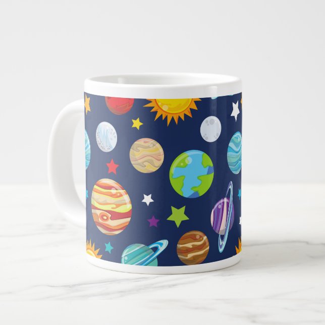 Space Pattern, Planets, Stars, Cosmos, Galaxy Large Coffee Mug (Front Left)