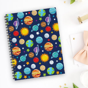 Space Pattern, Planets, Stars, Cosmos, Galaxy Notebook