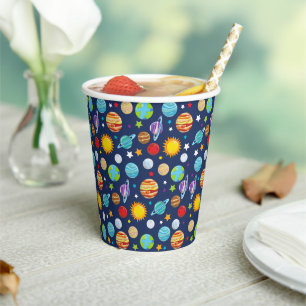Space Pattern, Planets, Stars, Cosmos, Galaxy Paper Cups