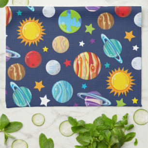 Space Pattern, Planets, Stars, Cosmos, Galaxy Tea Towel