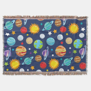 Space Pattern, Planets, Stars, Cosmos, Galaxy Throw Blanket