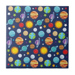 Space Pattern, Planets, Stars, Cosmos, Galaxy Tile