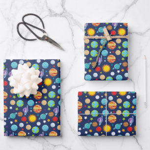 Space Pattern, Planets, Stars, Cosmos, Galaxy Wrapping Paper Sheet