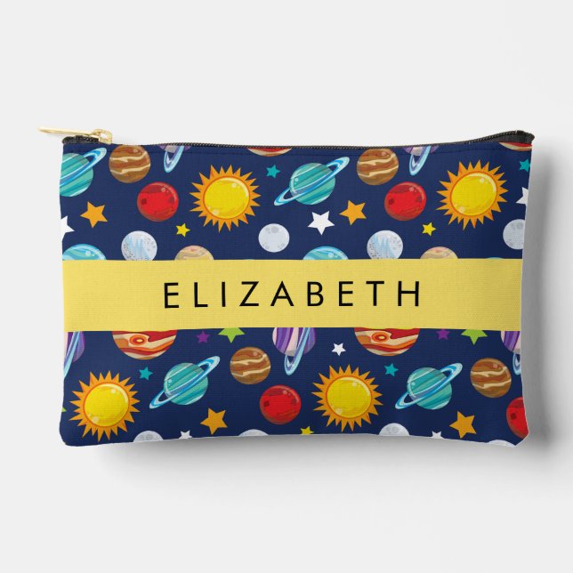 Space Pattern, Planets, Stars, Cosmos, Your Name Accessory Pouch (Front)