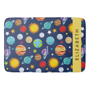 Space Pattern, Planets, Stars, Cosmos, Your Name Bath Mat