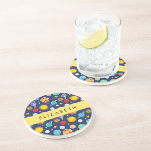 Space Pattern, Planets, Stars, Cosmos, Your Name Coaster
