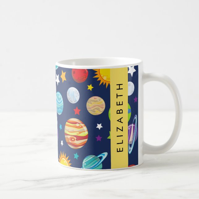 Space Pattern, Planets, Stars, Cosmos, Your Name Coffee Mug (Right)