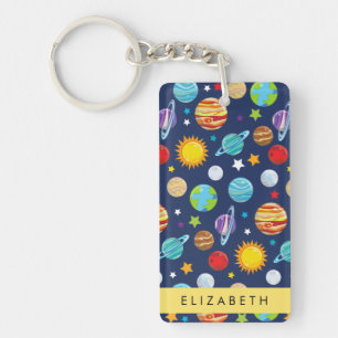 Space Pattern, Planets, Stars, Cosmos, Your Name Key Ring