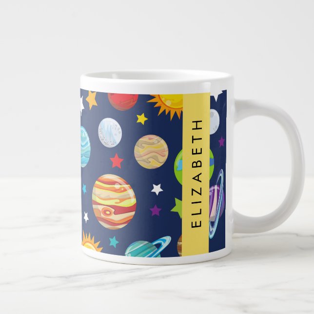 Space Pattern, Planets, Stars, Cosmos, Your Name Large Coffee Mug (Right)