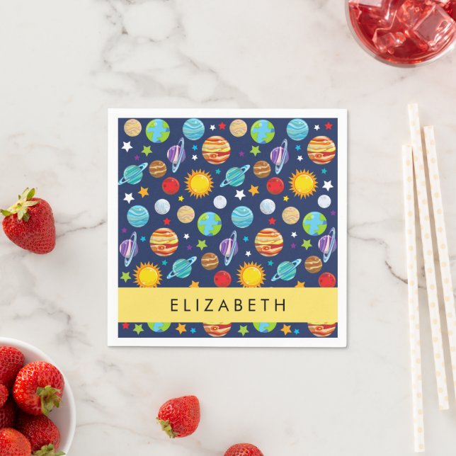 Space Pattern, Planets, Stars, Cosmos, Your Name Napkin (Insitu)