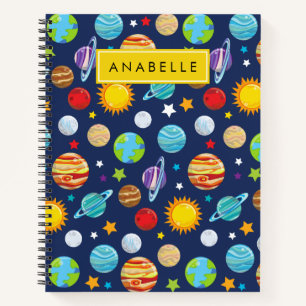 Space Pattern, Planets, Stars, Cosmos, Your Name Notebook