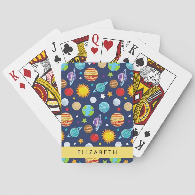 Space Pattern, Planets, Stars, Cosmos, Your Name Playing Cards (Back)