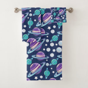 Space Pattern, Planets, Stars, Galaxy, Cosmos Bath Towel Set