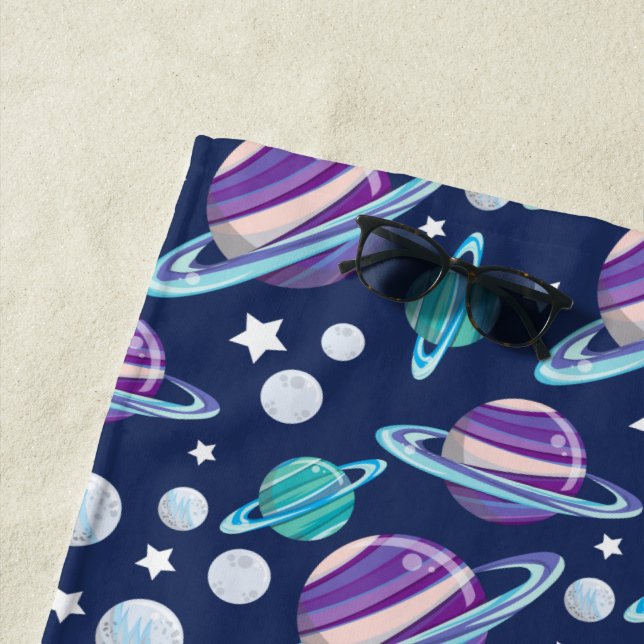 Space Pattern, Planets, Stars, Galaxy, Cosmos Beach Towel (In Situ)
