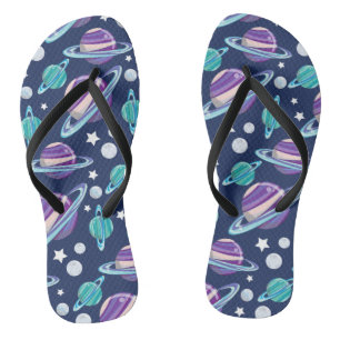 Space Pattern, Planets, Stars, Galaxy, Cosmos Flip Flops