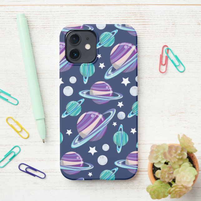 Space Pattern, Planets, Stars, Galaxy, Cosmos iPhone Case (On Desk)