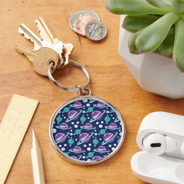 Space Pattern, Planets, Stars, Galaxy, Cosmos Key Ring (Desk)