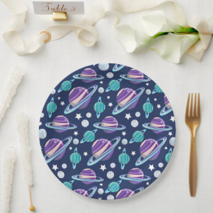 Space Pattern, Planets, Stars, Galaxy, Cosmos Paper Plate