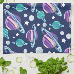 Space Pattern, Planets, Stars, Galaxy, Cosmos Tea Towel