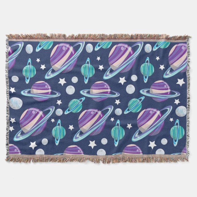 Space Pattern, Planets, Stars, Galaxy, Cosmos Throw Blanket (Front)