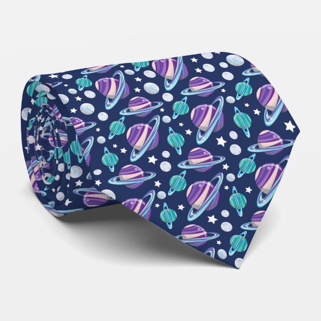 Space Pattern, Planets, Stars, Galaxy, Cosmos Tie (Rolled)