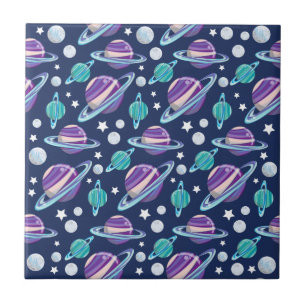 Space Pattern, Planets, Stars, Galaxy, Cosmos Tile