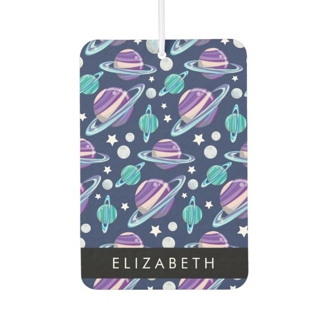 Space Pattern, Planets, Stars, Galaxy, Your Name Car Air Freshener (Front)