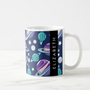 Space Pattern, Planets, Stars, Galaxy, Your Name Coffee Mug