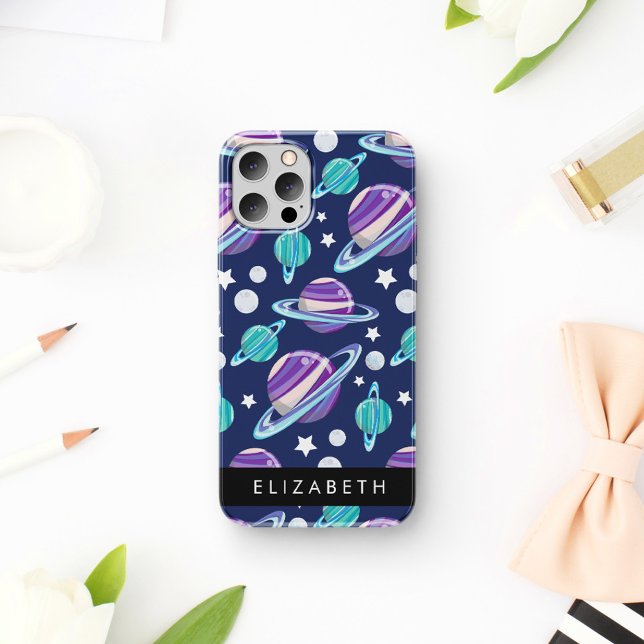 Space Pattern, Planets, Stars, Galaxy, Your Name iPhone 16 Case (Creator Uploaded)