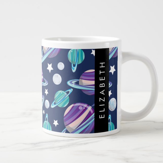 Space Pattern, Planets, Stars, Galaxy, Your Name Large Coffee Mug (Right)