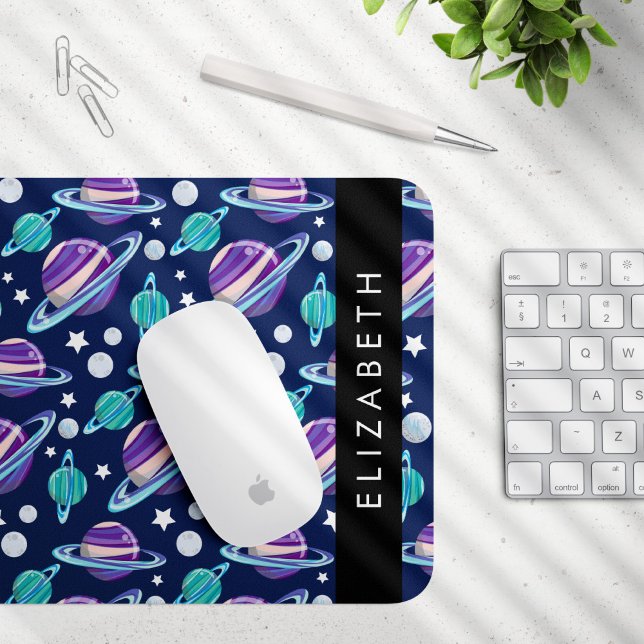 Space Pattern, Planets, Stars, Galaxy, Your Name Mouse Mat (Creator Uploaded)