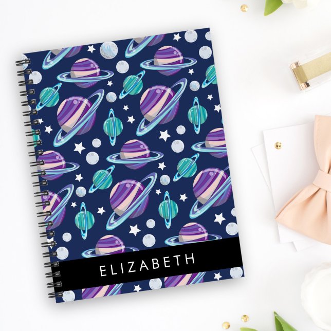 Space Pattern, Planets, Stars, Galaxy, Your Name Notebook (Creator Uploaded)