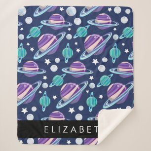Space Pattern, Planets, Stars, Galaxy, Your Name Sherpa Blanket