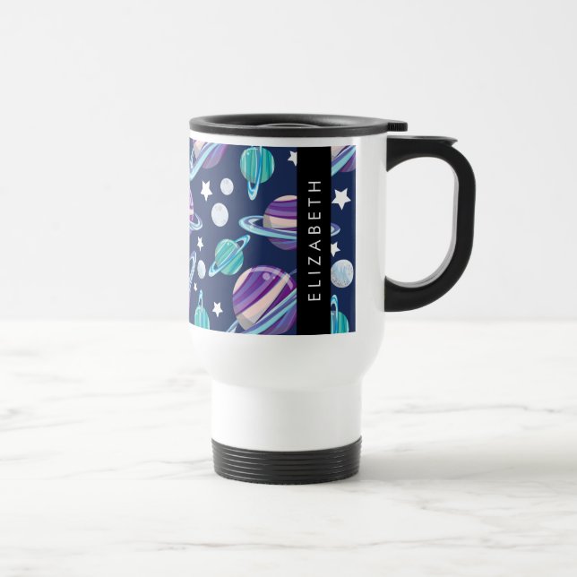 Space Pattern, Planets, Stars, Galaxy, Your Name Travel Mug (Right)
