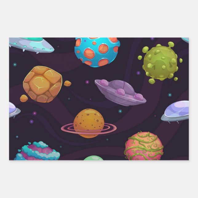 Space pattern wrapping paper sheet (Front)