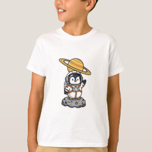 Space Penguin Astronaut Saturn Kids T-Shirt