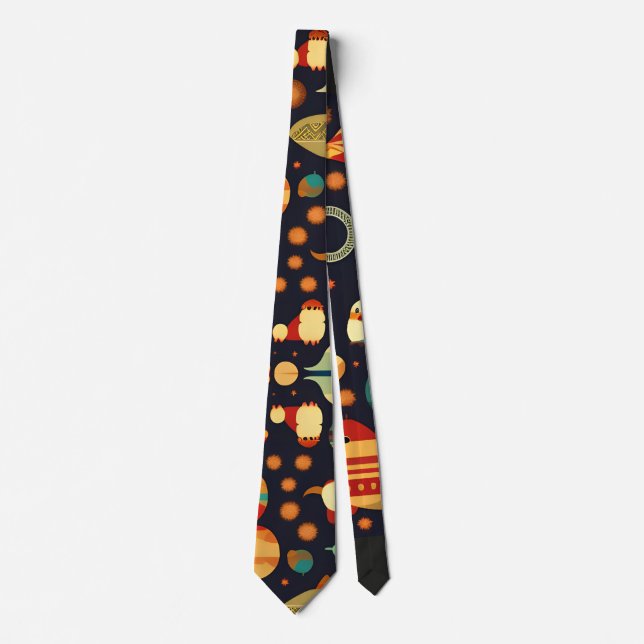 Space Penguins Retro Pattern Tie (Front)