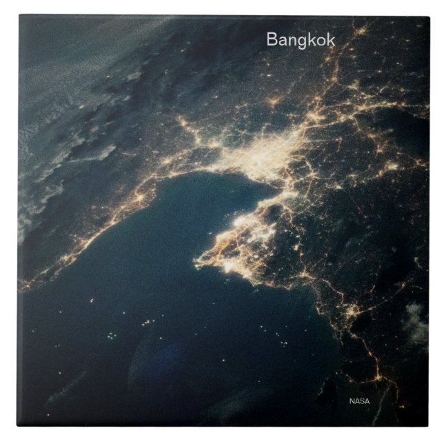 Space Photo Bangkok at Night, NASA, ISS  Tile (Front)