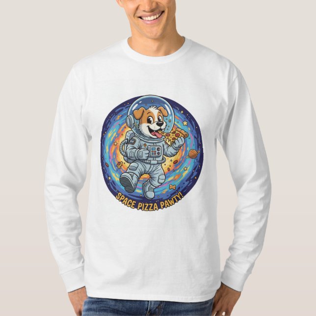 Space Pizza Pawthy Funny Galaxy Cat T-Shirt (Front)