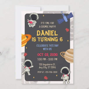 Space Planet Astronaut Birthday Party Invitation