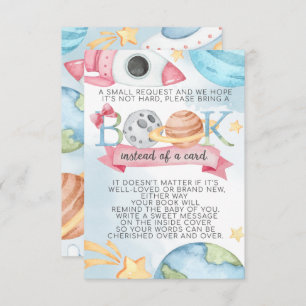 Space Planet Pink Girl Book Request Card for Baby