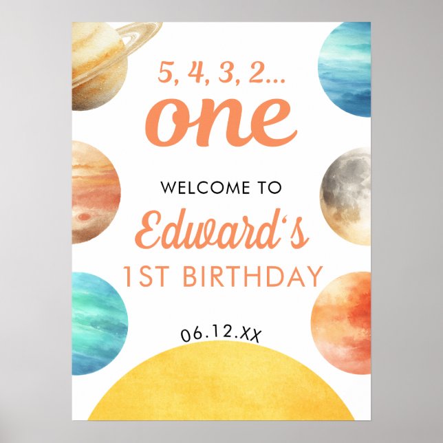 Space Planets 1st Birthday Welcome Sign (Front)