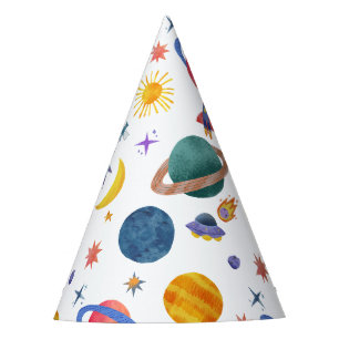Space Planets Astronaut Moon Stars Birthday Party Hat