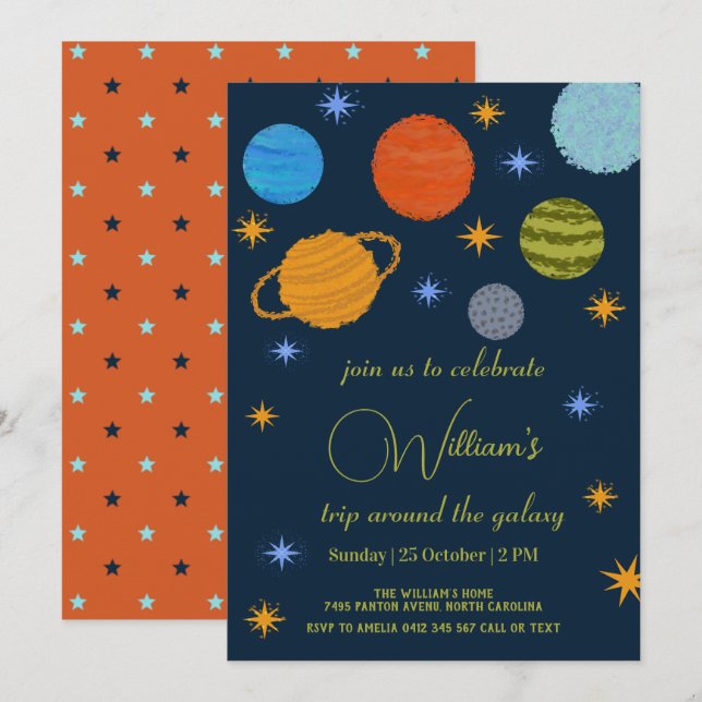 Space Planets Galaxy Stars Boy Baby Shower  Invitation (Front/Back)